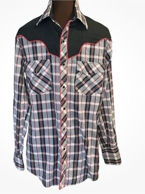 KENNY ROGERS Western Collection KARMAN Black White Red Pearl Snap Western Shirt